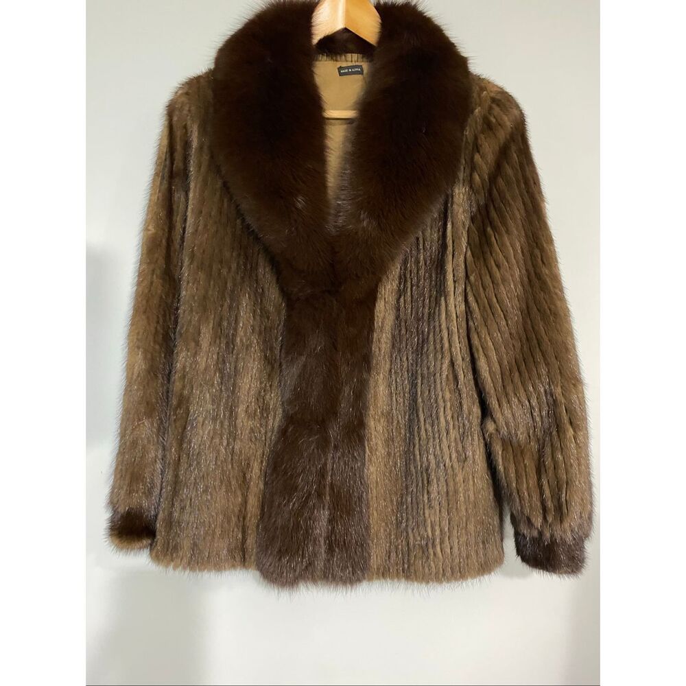 Demi buff mink jacket with fox collar.